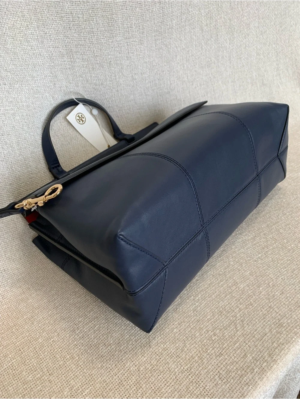 Tory Burch Block T Navy/Red Leather Satchel/Long Crossbody/Shoulder Strap